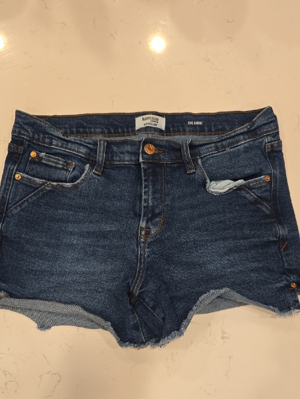 Kensie Indigo Blue Distressed Denim Shorts